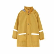 Jalioing Kids Mid-Lenth Raincoats Hooded Stand Collar Button Long Sleeve Waterproof Jacket with Pockets (10-11 Years, Yellow)